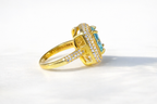 Moissanite Sapphire Ring 3 Row Pave Band Lab Grown Diamond Ring.
