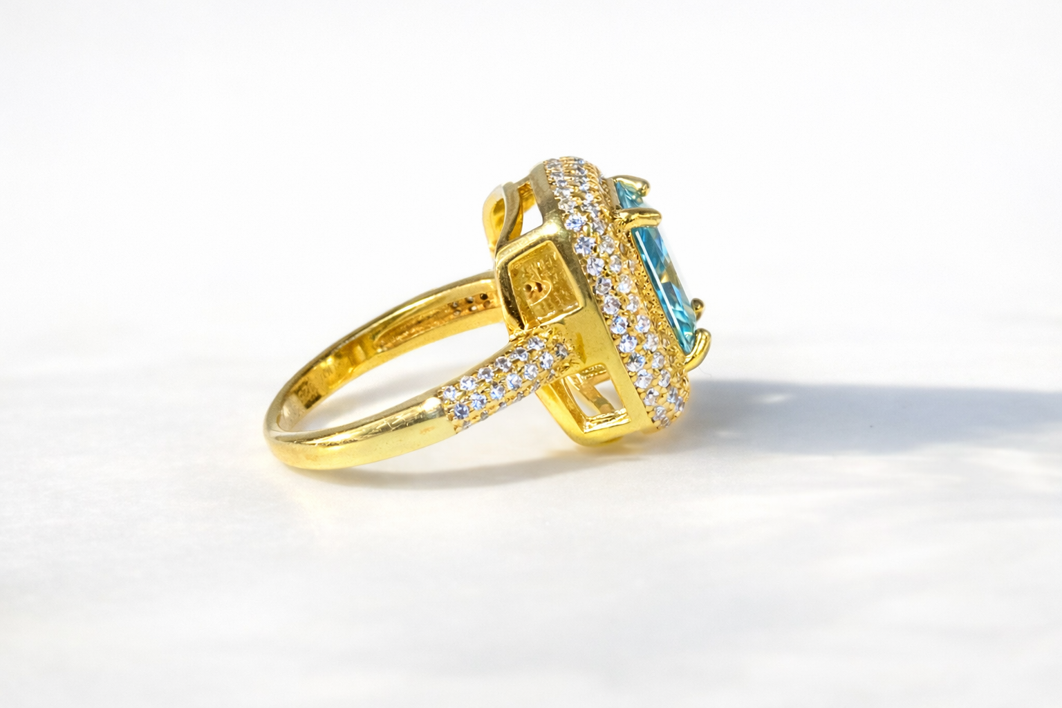 Moissanite Sapphire Ring 3 Row Pave Band Lab Grown Diamond Ring.
