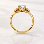 Yellow Gold Engagement Ring With Cushion Cut Diamond And Side Stone Setting
