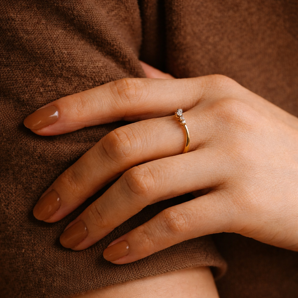 Dainty V Shaped Wedding Ring With Diamond Or Moissanite

