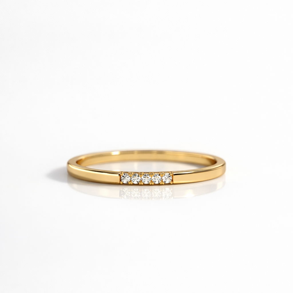 5 Stone Wedding Band With Round Cut Diamonds In Yellow Gold
