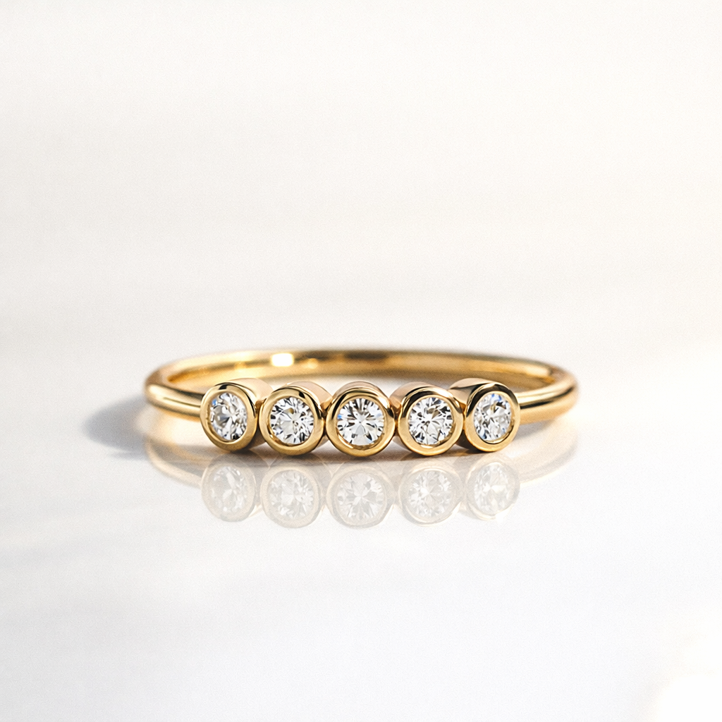 Five Stone Bezel Set Diamond Wedding Band In Yellow Gold
