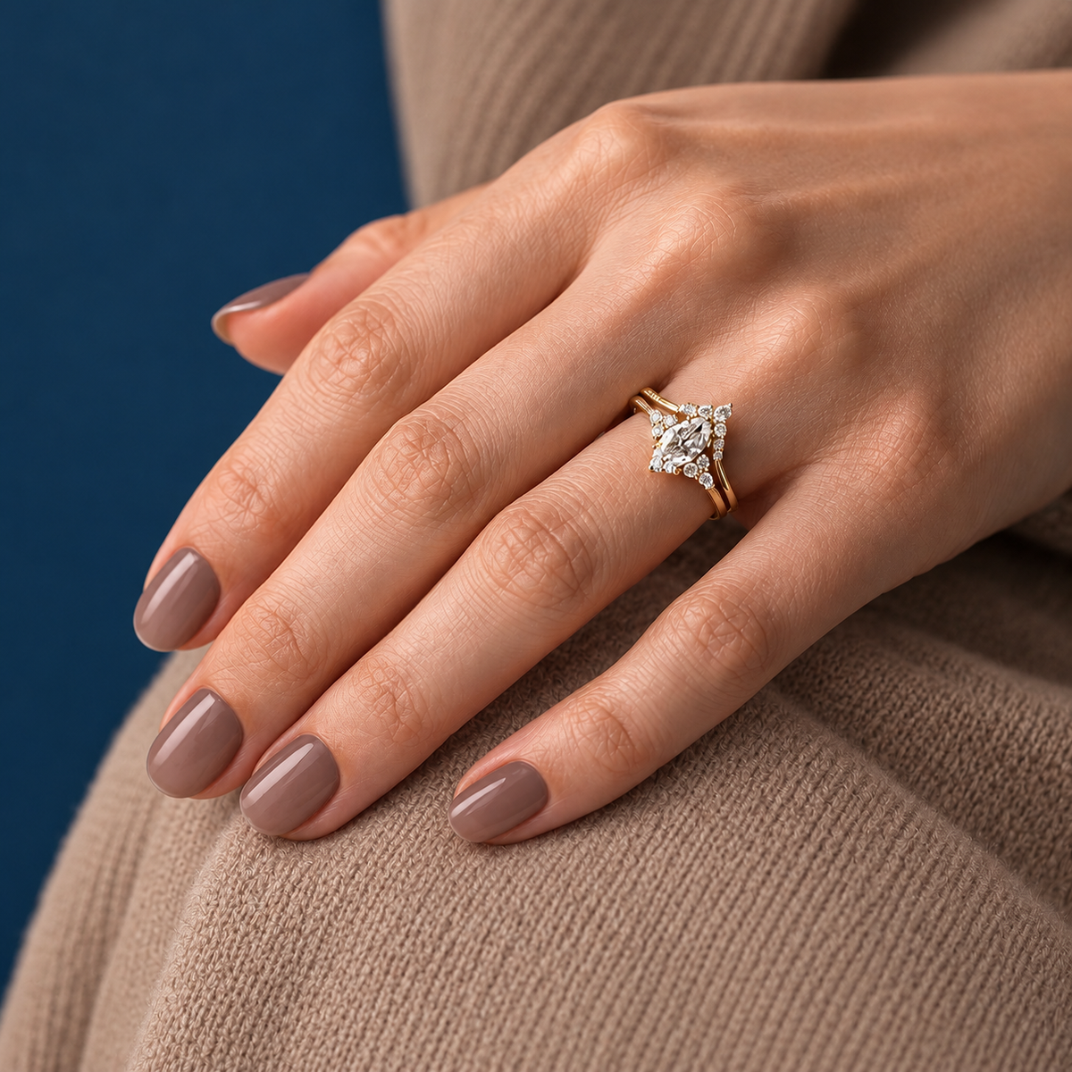 Marquise Cut Cluster Ring with Curved Band