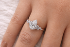 Teardrop Diamond Ring Round Cut Diamond Side Stone Yellow Gold.
