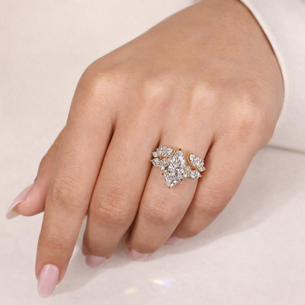 Marquise Moissanite Ring Wedding Band Set Yellow Gold Diiro Ring