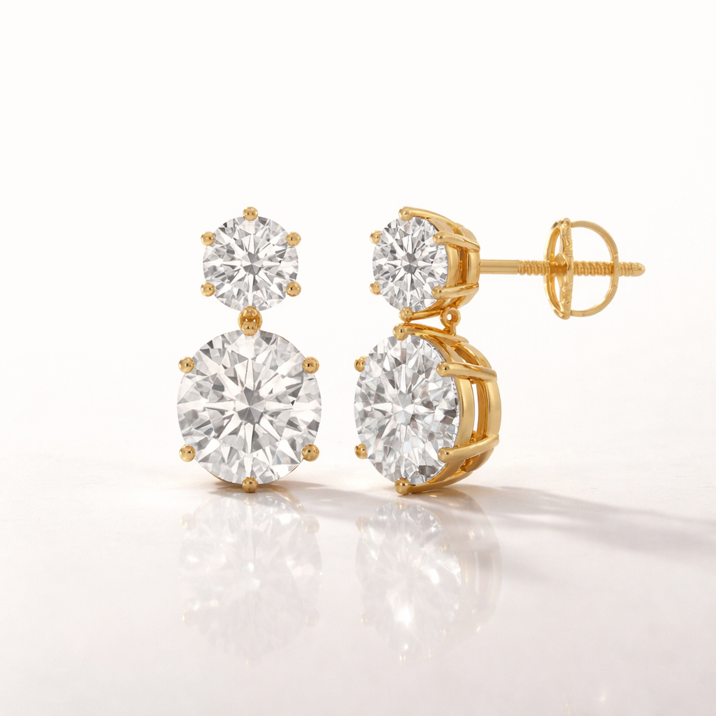 Two Stone Diamond Earrings In A Sleek Yellow White Or Rose Gold Design

