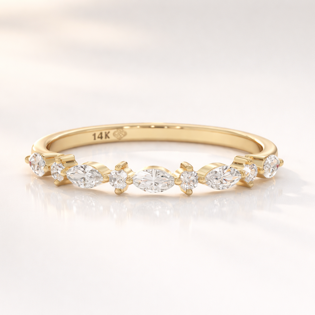 Round And Marquise Cut Stacking Ring
