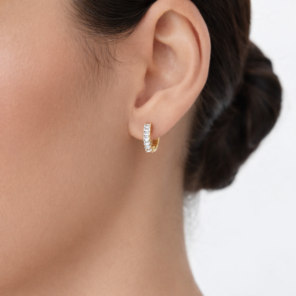 Baguette Cut Earrings 7 Baguette Cut Diamond Huggie Earrings
