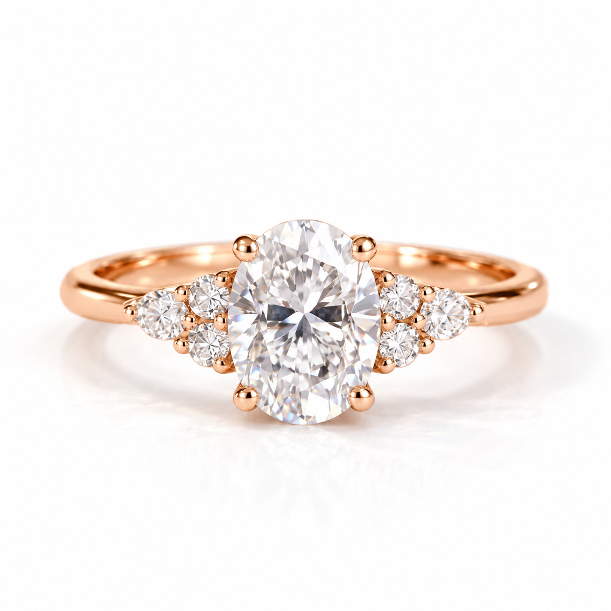 Oval Cut Diamond Engagement Ring in 18K Rose Gold Vermeil with Round Diamond Side Stones
