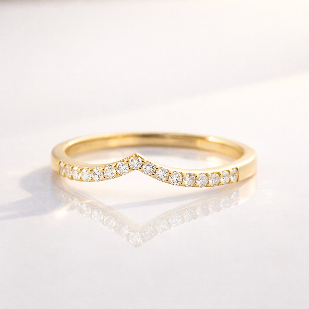 V Shaped Wedding Band in Round Cut Diamond
