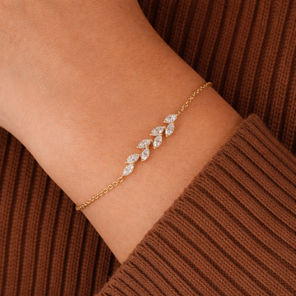 Elegant marquise diamond leaf bracelet
