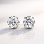 Solitaire Diamond Earrings With 8 Prong Setting And Screw Back
