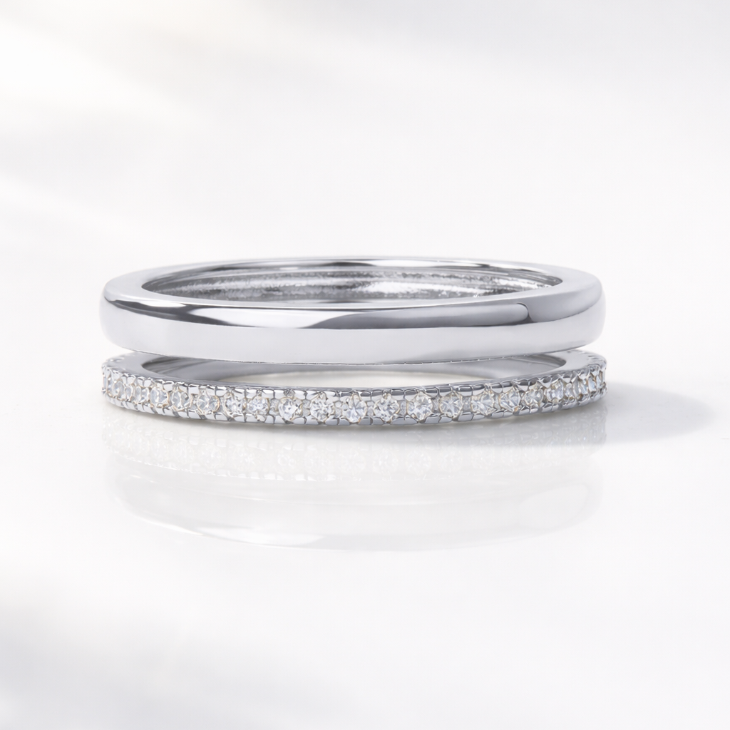 Double Band White Gold Stack Ring