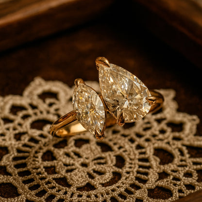 Stunning Toi Et Moi Pear And Marquise Cut Moissanite Ring, Perfect Double Stone Engagement Ring For Her