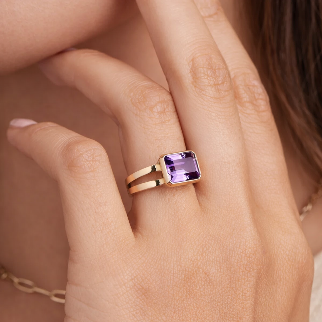 Bezel Set Amethyst Diamond Ring
