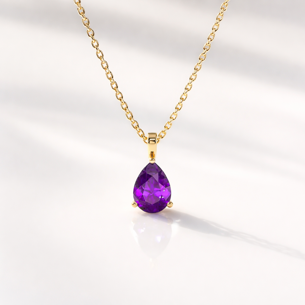Amethyst Pendant Gold Amethyst Pendant Teardrop Pendant

