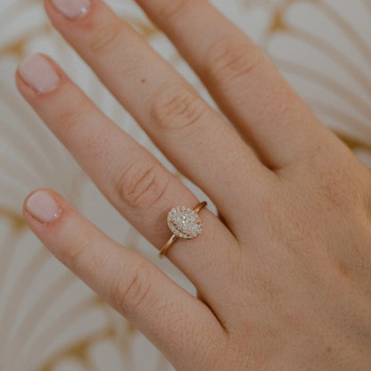 Elegant Oval Halo Pave Ring, Moissanite Rose Gold Engagement Fine Jewelry With Timeless Style