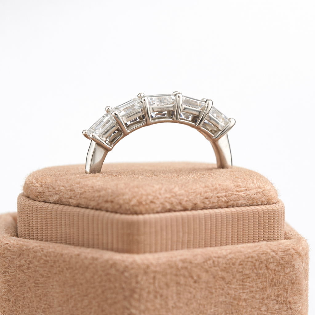 Half Eternity Wedding Band With Asscher Cut Stones
