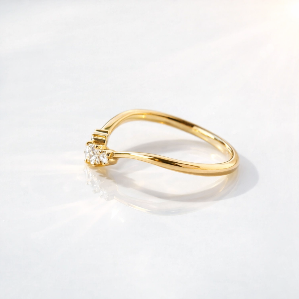 Minimal V Shaped Diamond Wedding Band With Round Stones
