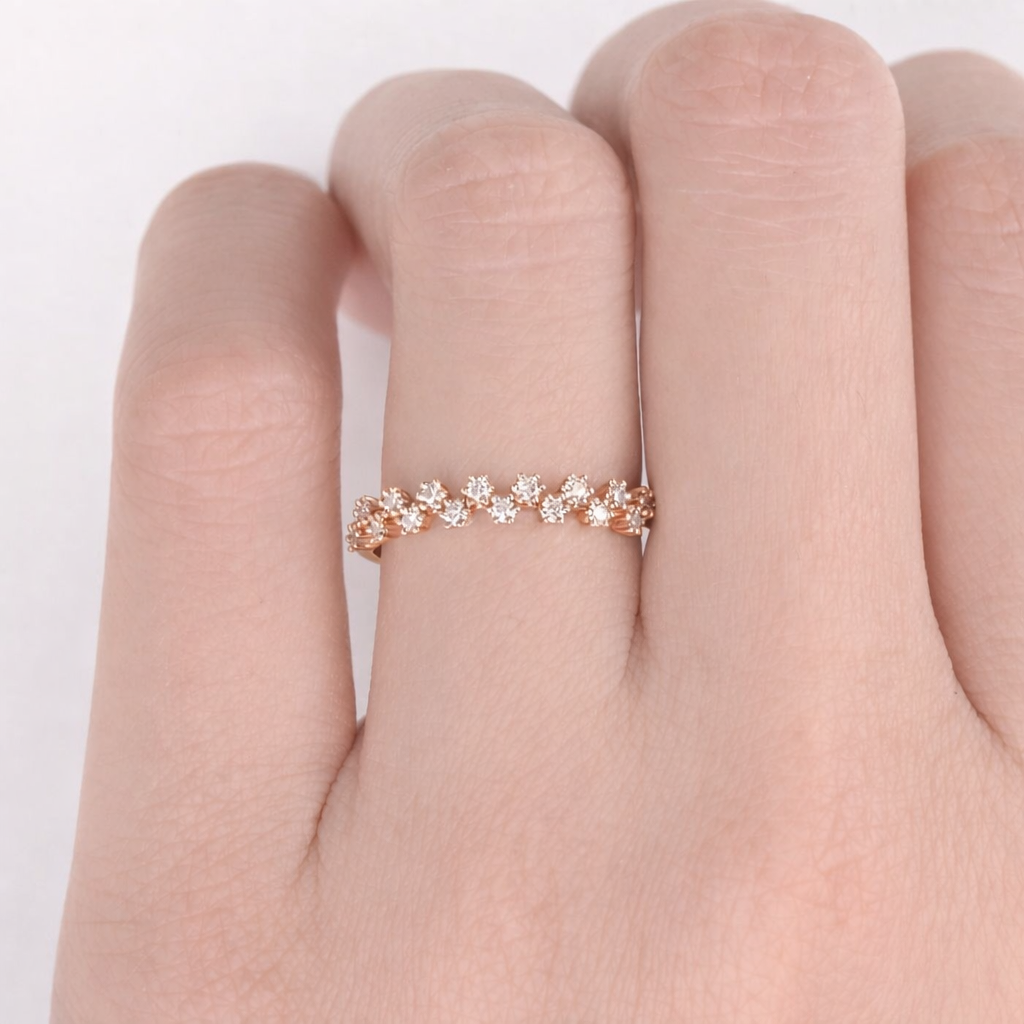 Half Eternity Zig Zag Ring With Round Cut Diamond Or Moissanite
