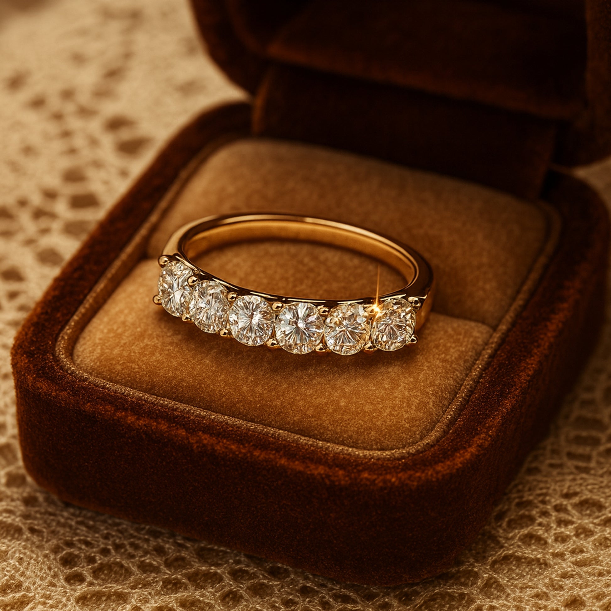 Wedding Ring Female Five Stone Diamond Band Rose Gold Anniversary Ring