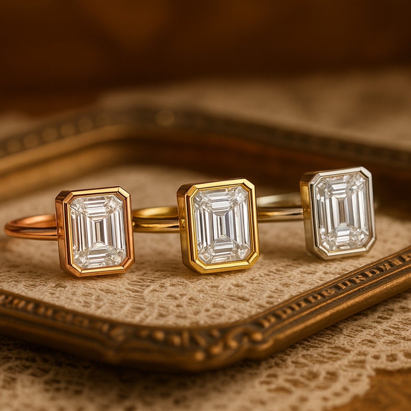 18K Gold Emerald Cut Lab Diamond Ring on Hand – Sophisticated Bridal Jewelry