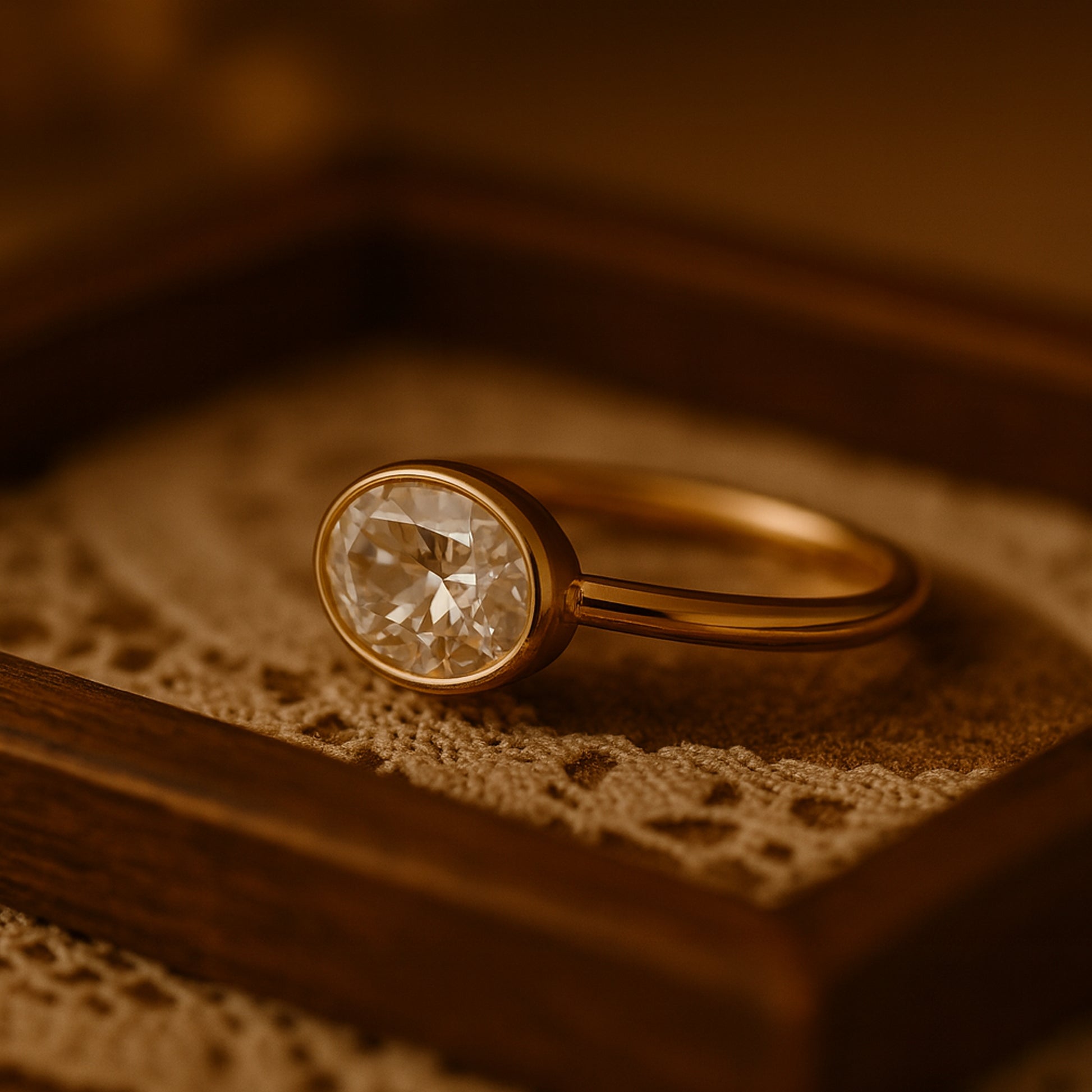 Classic Bezel Set Oval Moissanite Ring In Yellow Gold Ideal For Engagement Or April Birthday Gift