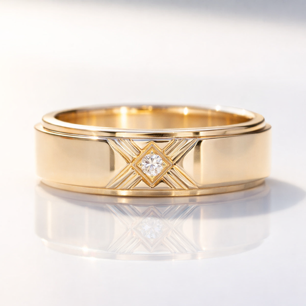 Art Deco Mens Wedding Band Criss Cross Wedding Mens Wedding Band Unisex Band.
