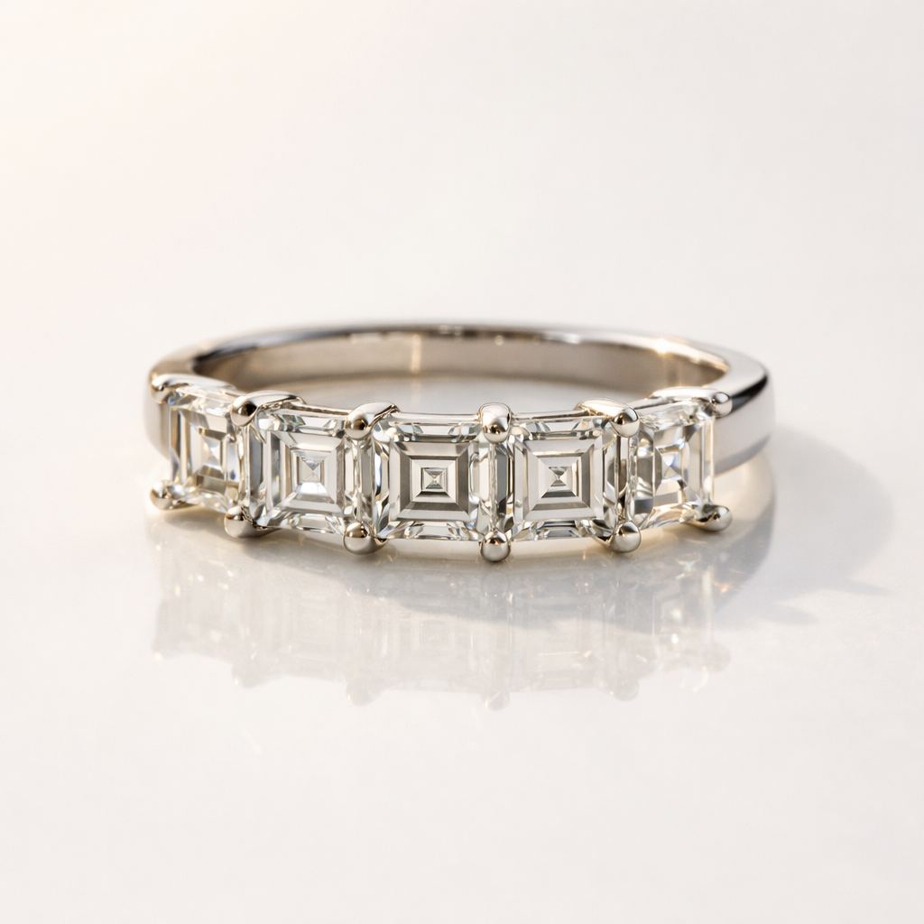 Asscher Cut Wedding Band With Five Stone Diamond Design
