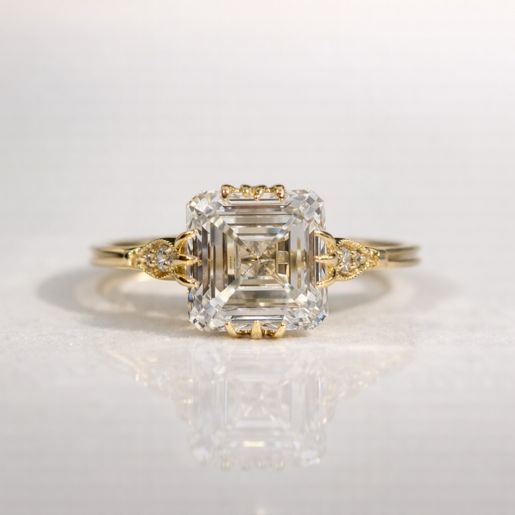 Asscher Cut Engagement Ring Vintage Style Engagement Ring Milgrain Ring.
