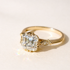Vintage Engagement Ring Asscher Cut Moissanite Marquise Shape Outline Milgrain Ring.
