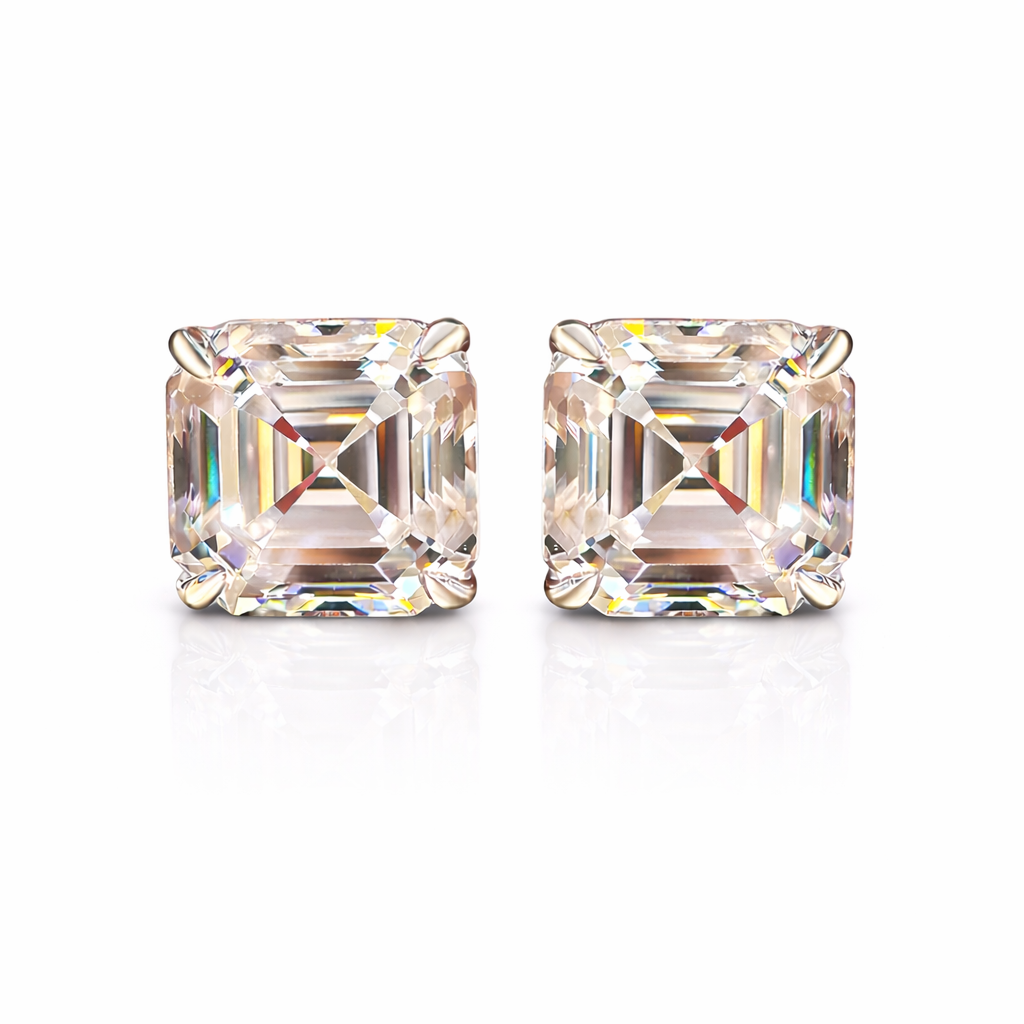Asscher Cut Moissanite Earrings Four Claw Prong Setting Custom Earrings
