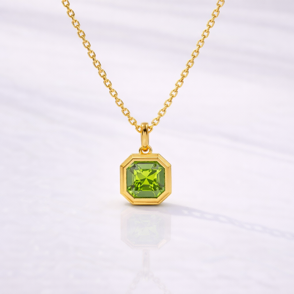 Asscher Cut Diamond Pendant Peridot Pendant Bezel Set Pendant
