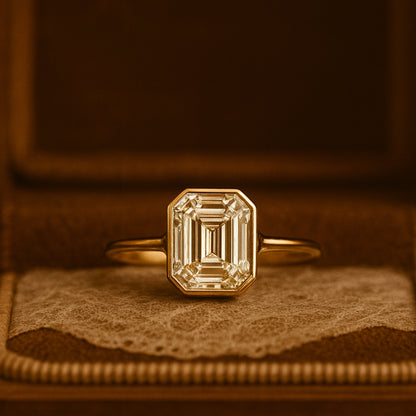 Ring Marriage Asscher Cut Solitaire Moissanite Band Rings In Gold, A Brilliant Diamond Alternative For Engagements.