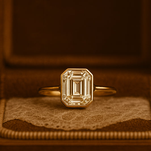 Ring Marriage Asscher Cut Solitaire Moissanite Band Rings In Gold, A Brilliant Diamond Alternative For Engagements.