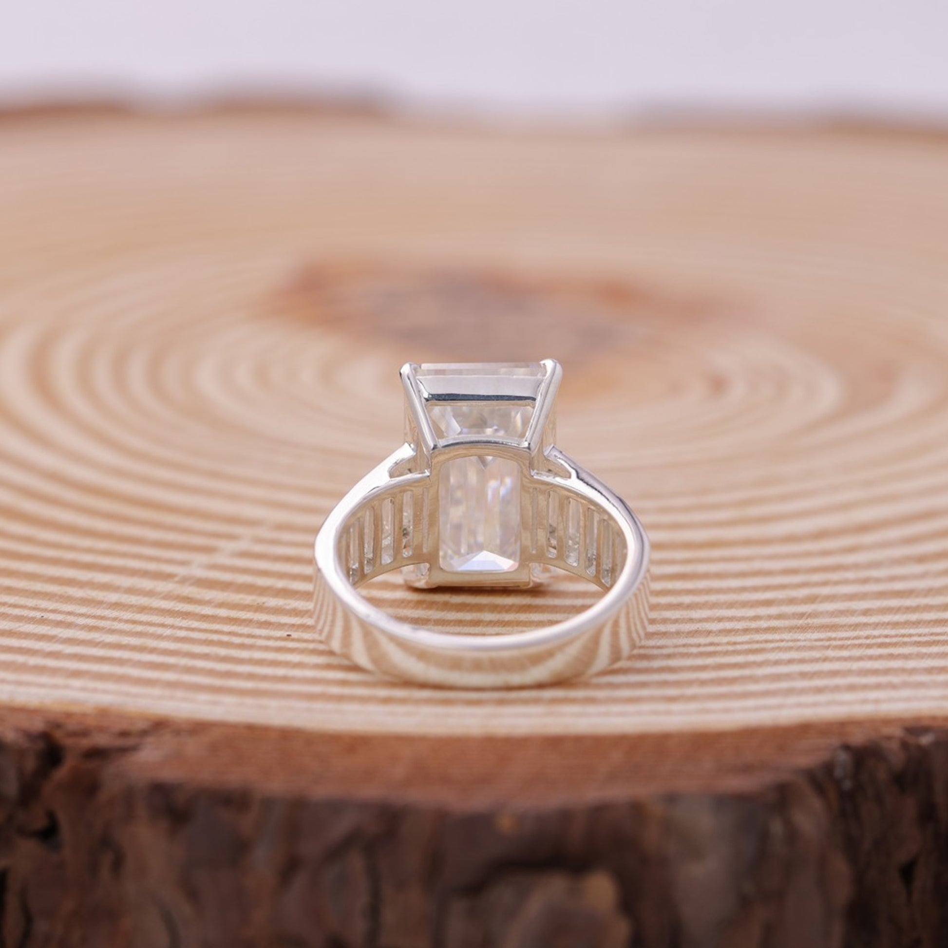 Moissanite Baguette Ring, Emerald Cut Half Eternity 14K Gold Engagement Fine Jewelry With Beauty