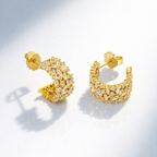 Gold Huggie Hoop Earrings With Baguette And Round Cut Diamonds

