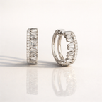 Baguette And Round Diamond Hoop Earrings In White Gold
