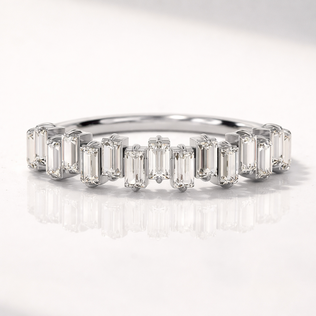 Gold Zig Zag Baguette Diamond Wedding Band With Contemporary Look
