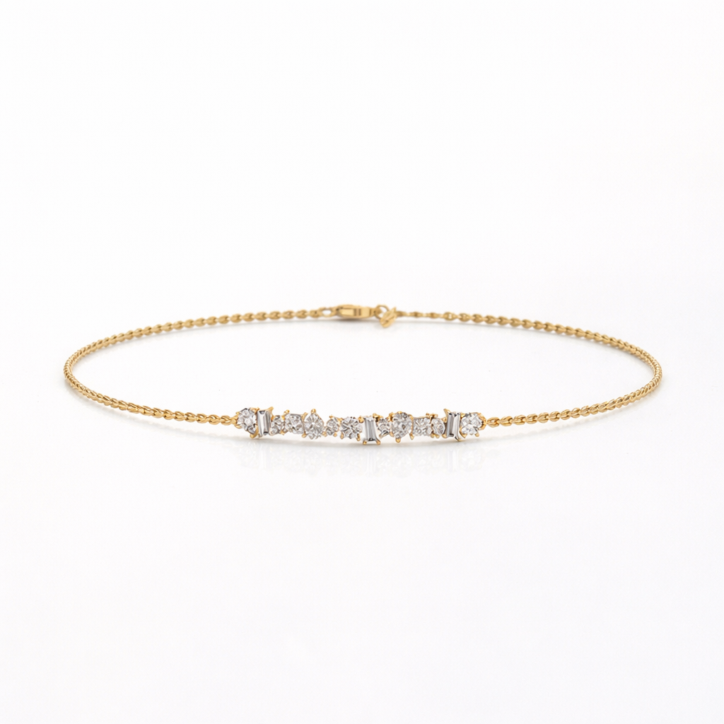 Mixed shape diamond tennis bracelet in gold
