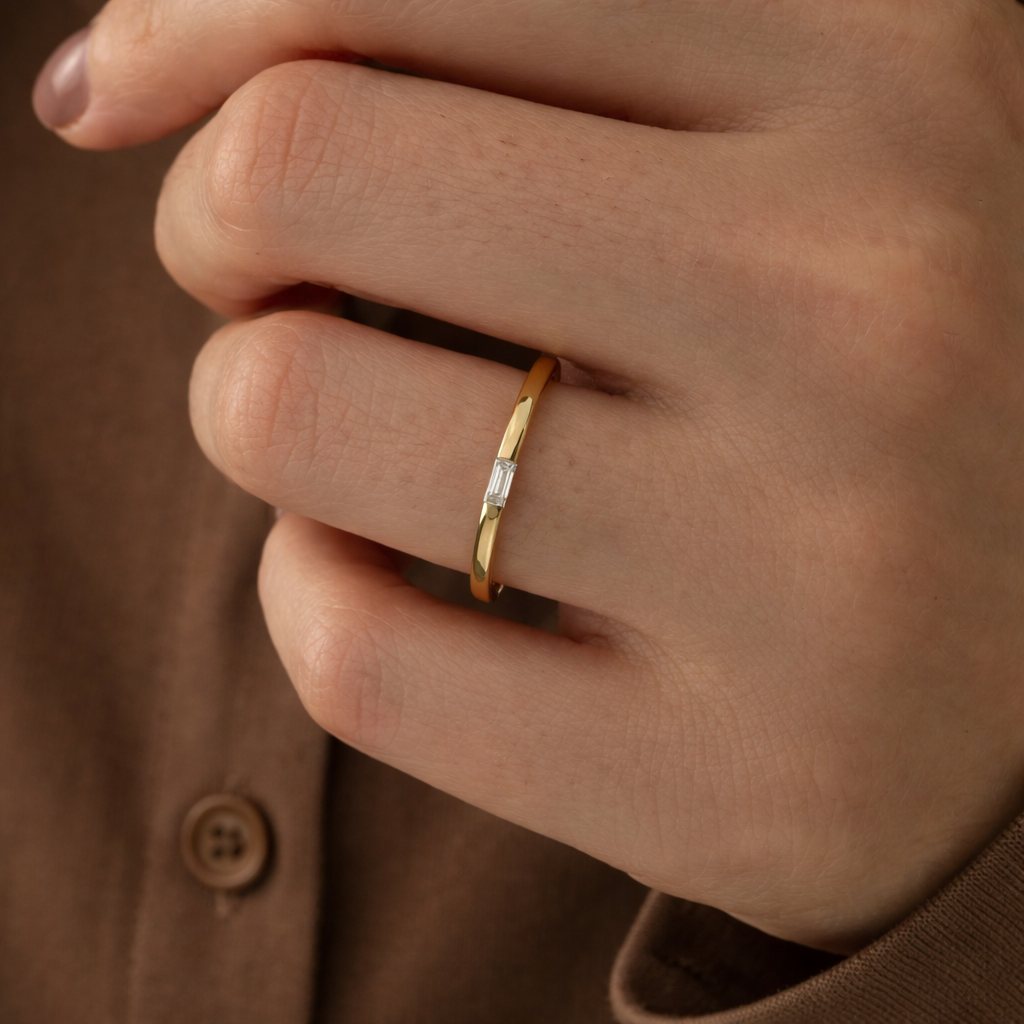 Minimal Baguette Cut Diamond Or Moissanite Gold Wedding Ring
