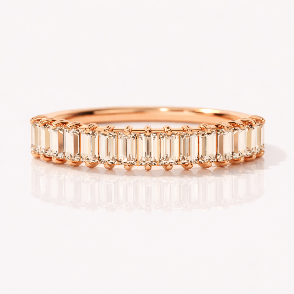 Baguette Cut Half Eternity Wedding Band In Rose Gold
