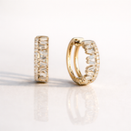 White Gold Hoop Earrings With Baguette And Round Diamonds
