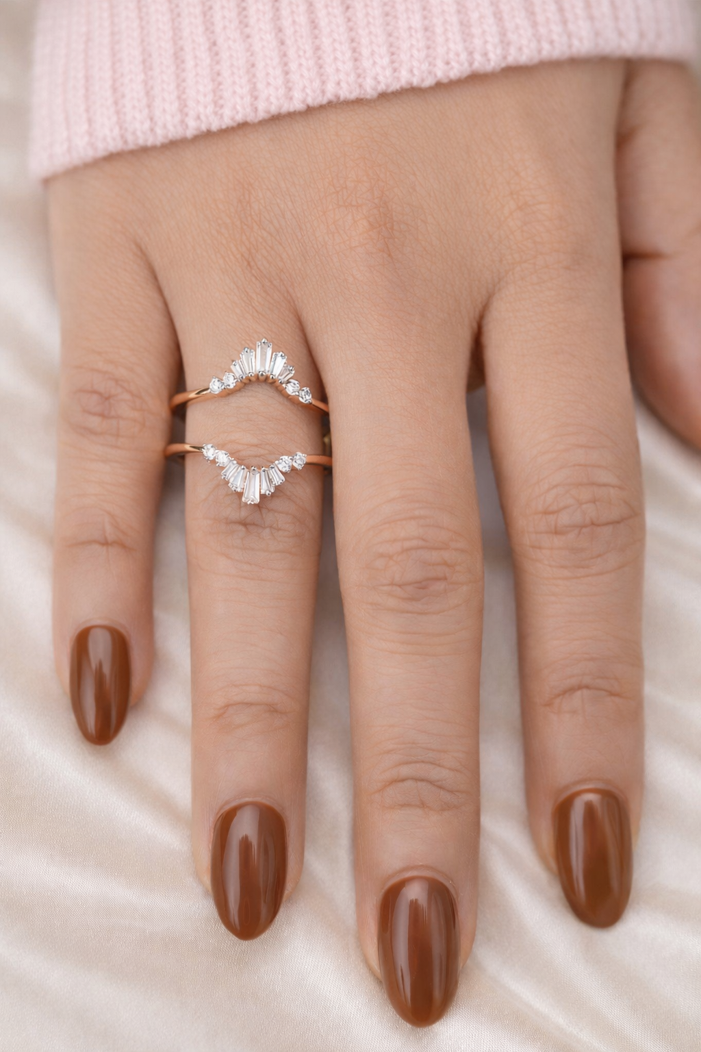 Tapered Baguette Wedding Band Ring Wrap Design With Diamond Wedding Band Look
