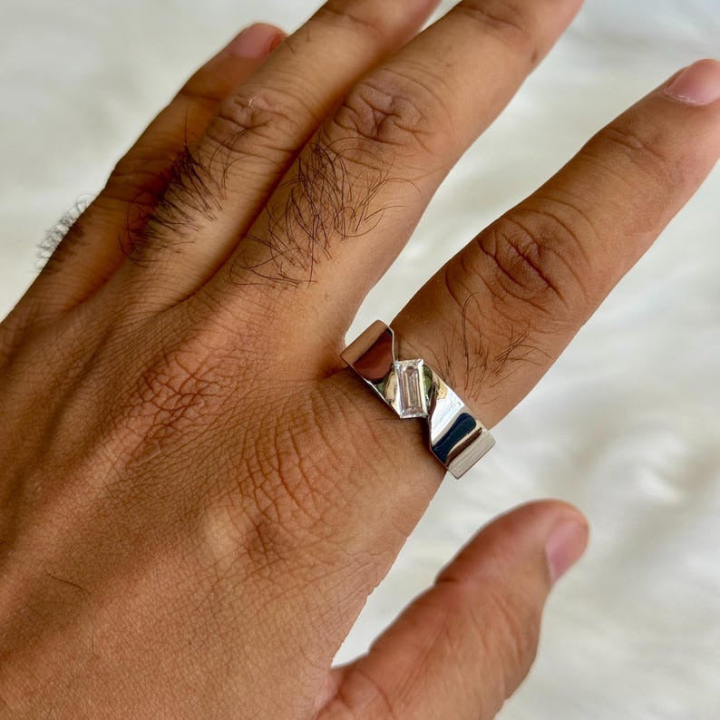 Statement Mens Ring In Yellow Gold With Baguette Diamond
