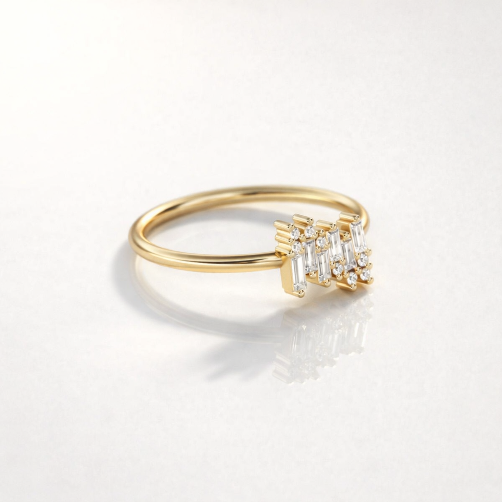 Minimalist Diamond Ring Round Cut Ring Baguette Cut Ring Jewelry.
