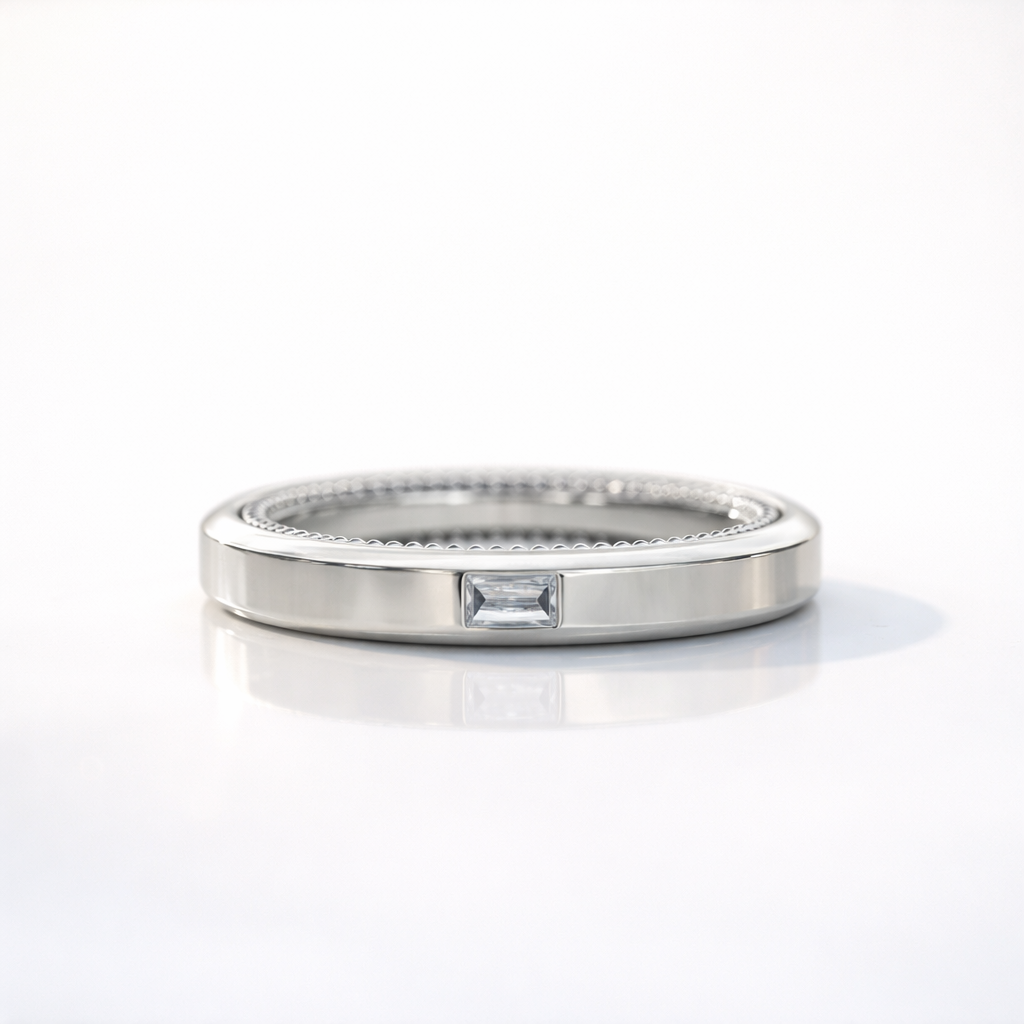 Baguette Cut Bezel Diamond Wedding Band In Two Tone Gold

