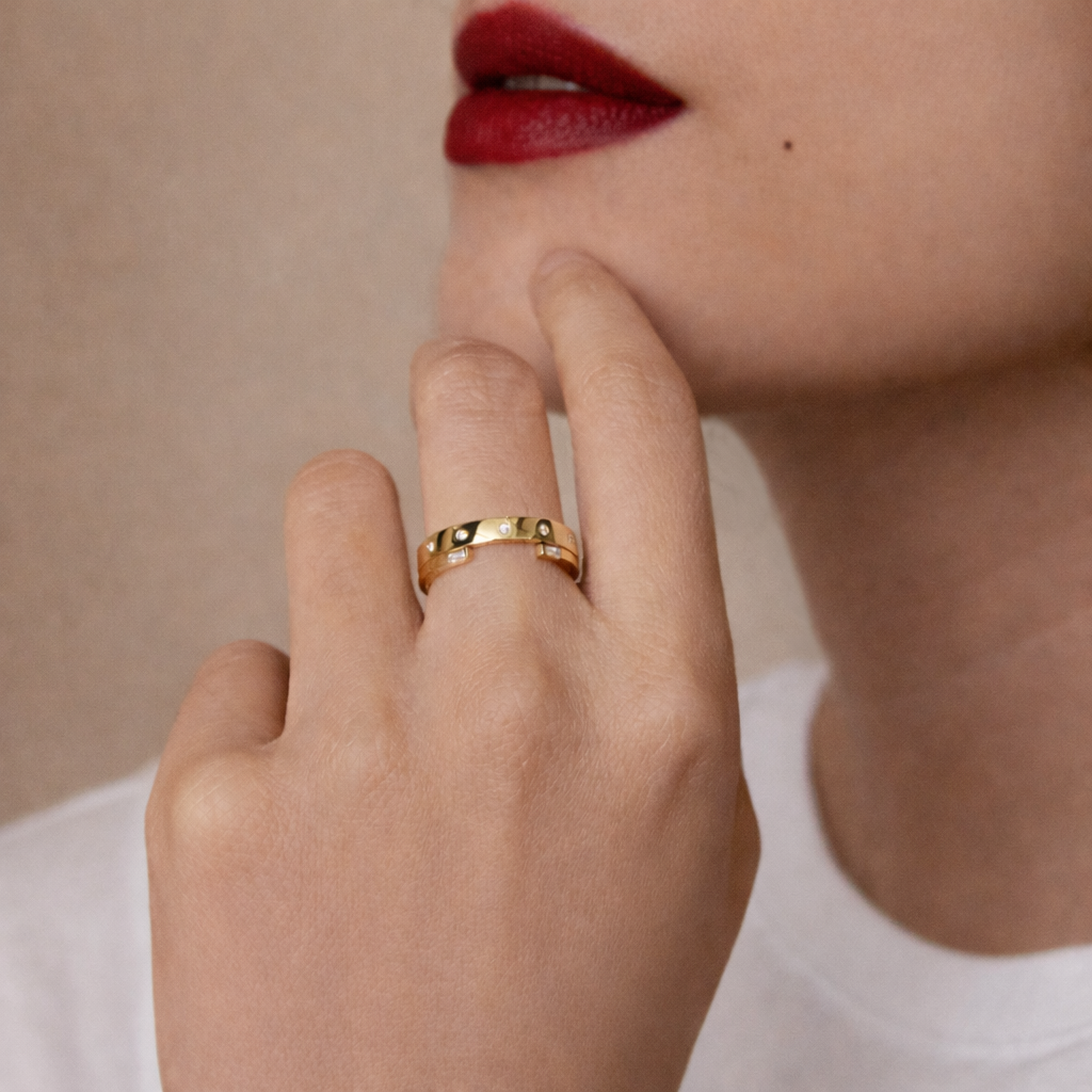 Yellow Gold Wedding Band Open Wedding Ring Baguette Diamond Custom Wedding Band.
