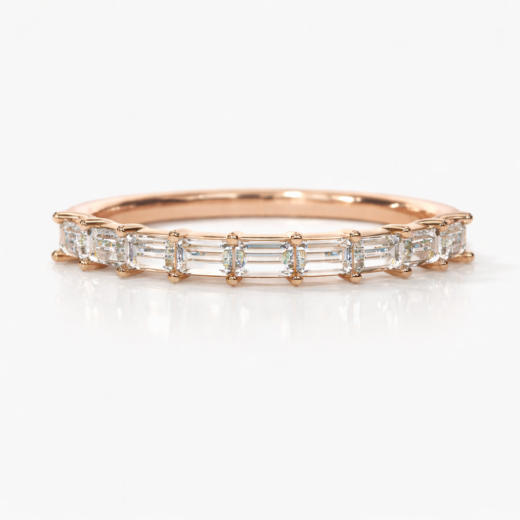 Horizontal Baguette Diamond Wedding Band In Rose Gold
