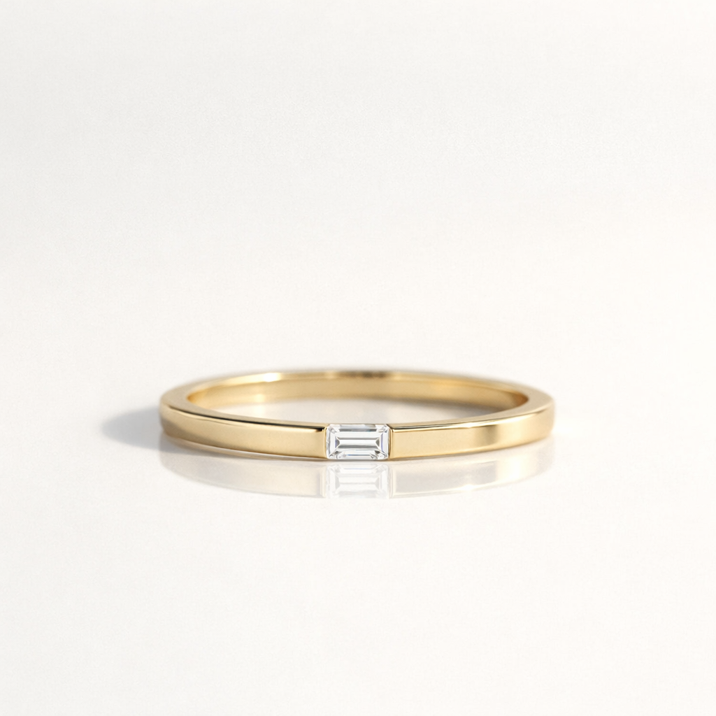 Dainty Baguette Diamond Wedding Band In Yellow Gold Stackable
